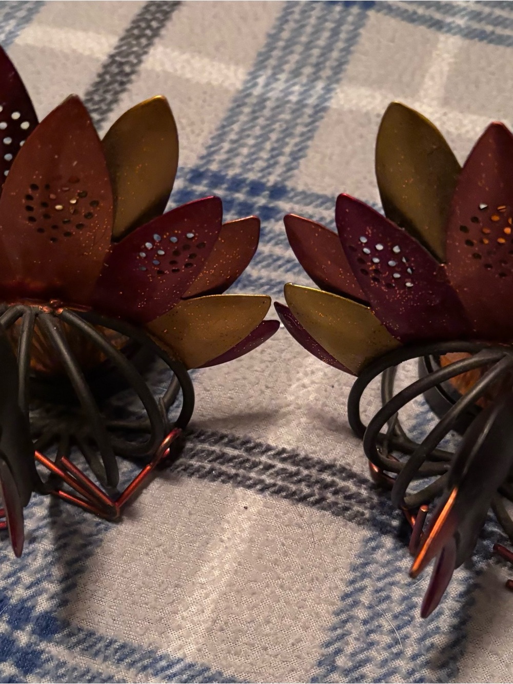 Decorative Metal Turkey candle holder- Burgundy and Gold